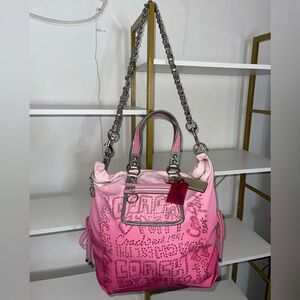 Coach Poppy PINK Ombre Storypatch Spotlight Rhinestone XL Shoulder Bag Tote
